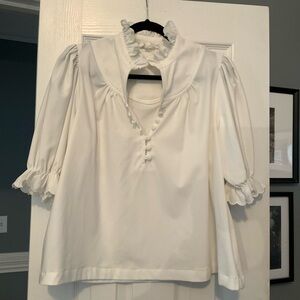 Pomander Place  White Ruffled Women's Top